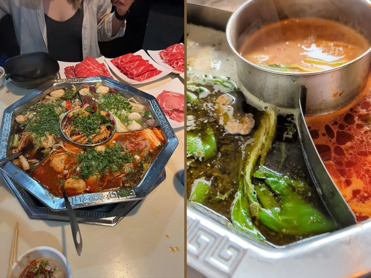 Shared dining table with hot pot ingredients